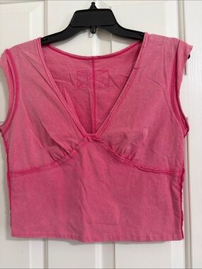 SHEIN Feminine Pink V‑Neck Bandeau Distressed Crop Top